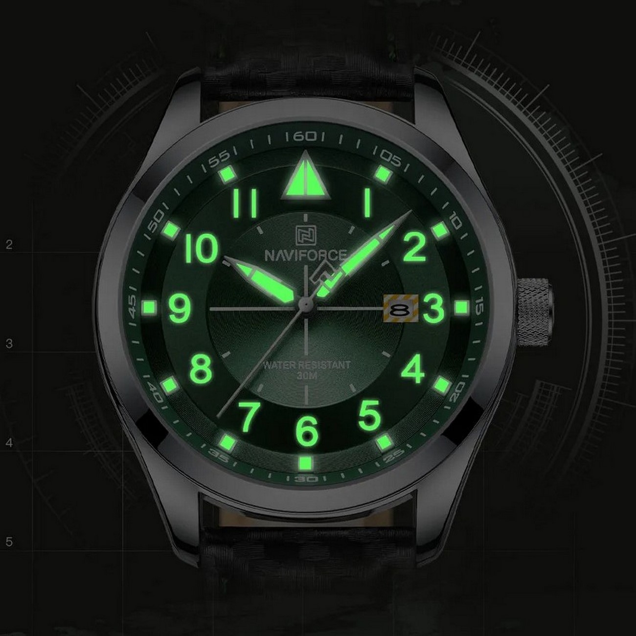 Reloj Naviforce Original Nf 8022 Cuero Verde + Estuche