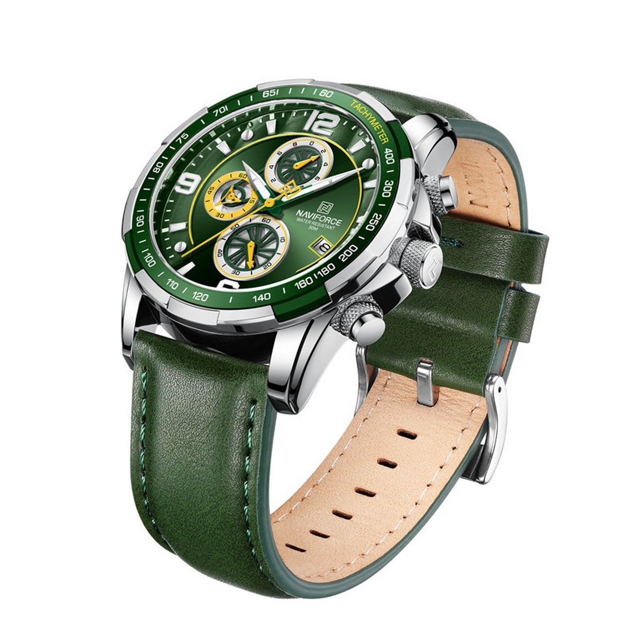 Reloj Naviforce Original Nf 8020 Cuero Verde + Estuche