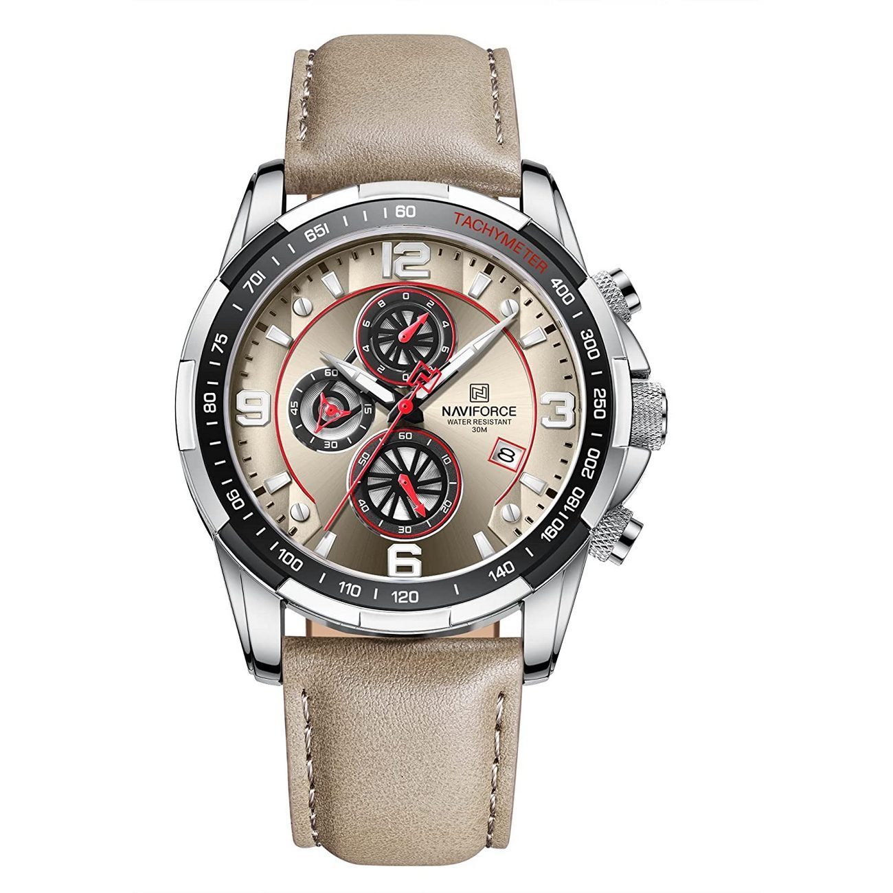 Reloj Naviforce Original Nf 8020 Cuero Beige + Estuche