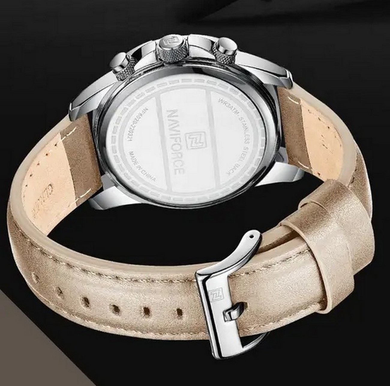 Reloj Naviforce Original Nf 8020 Cuero Beige + Estuche