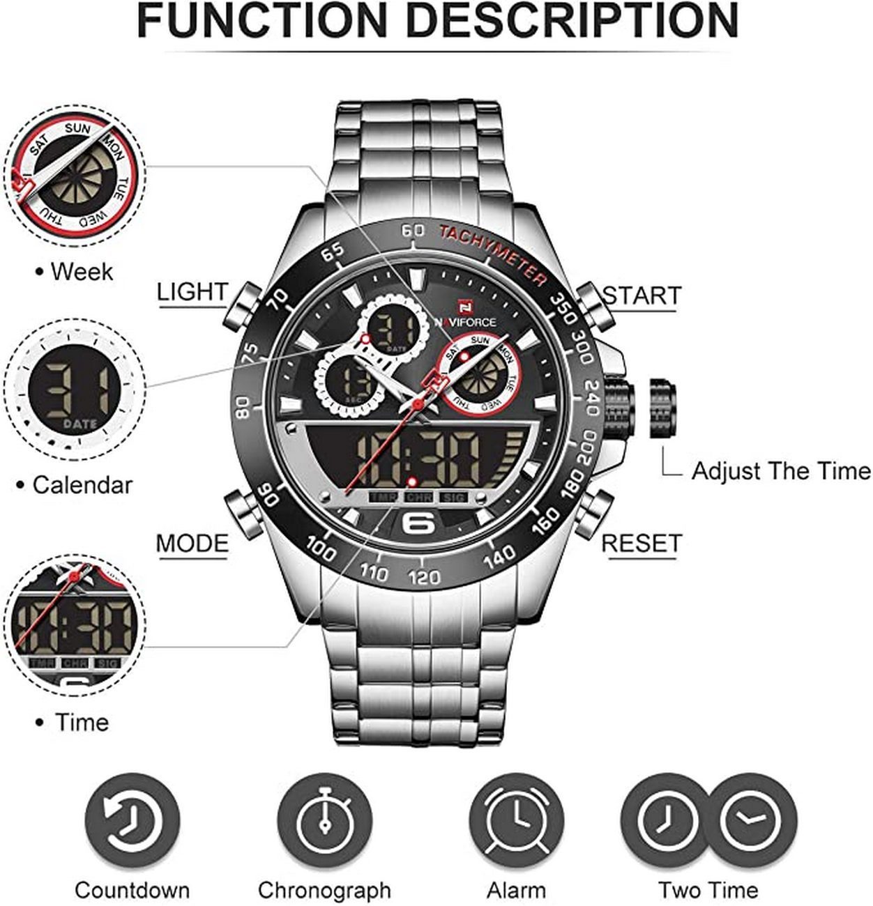 Reloj Naviforce Original Nf 9188 Plateado + Estuche Dayoshop