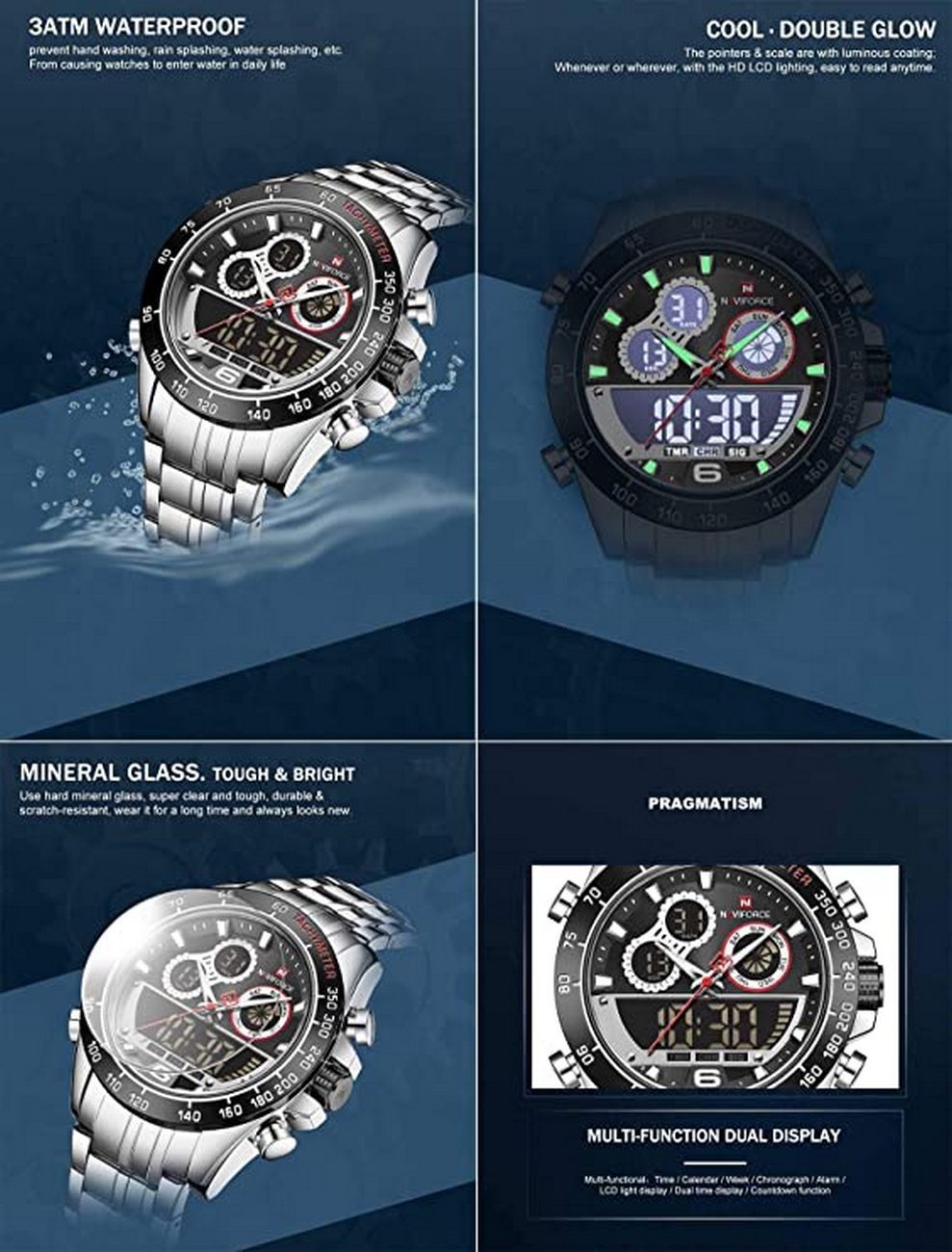 Reloj Naviforce Original Nf 9188 Plateado + Estuche Dayoshop