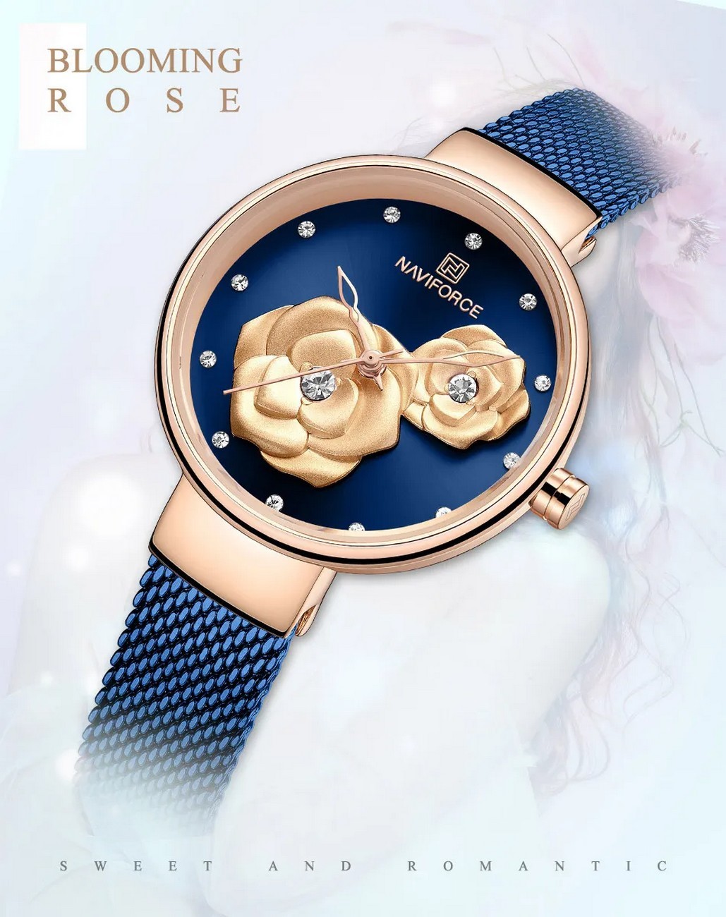 Reloj Naviforce Original Nf 5013l Flor Azul + Estuche