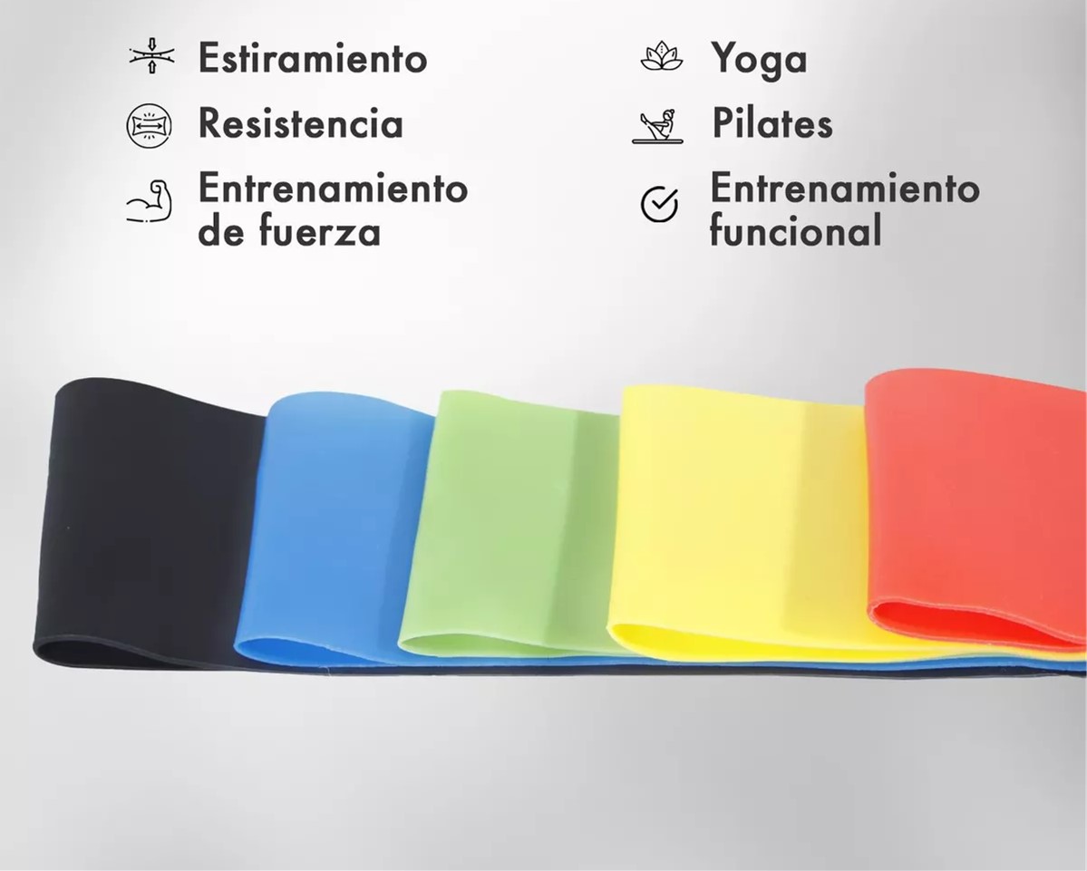 Kit Bandas Elásticas 5 en 1 Para Ejercicio Resistencia Yoga Premium