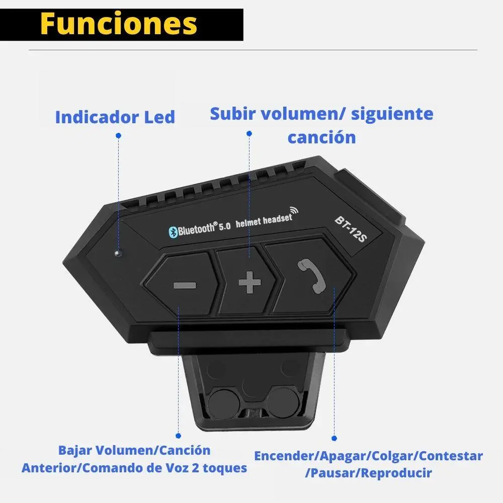 Intercomunicador Bluetooth B-12 Incorporado-comando De Voz-GPS-llamadas-musica