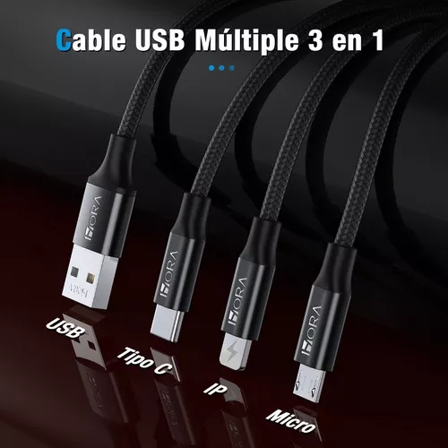 Cable Usb C 3 En 1 Para Ip V8 Tipo C 2.1a Cable 1 Metro Cab259 Negro