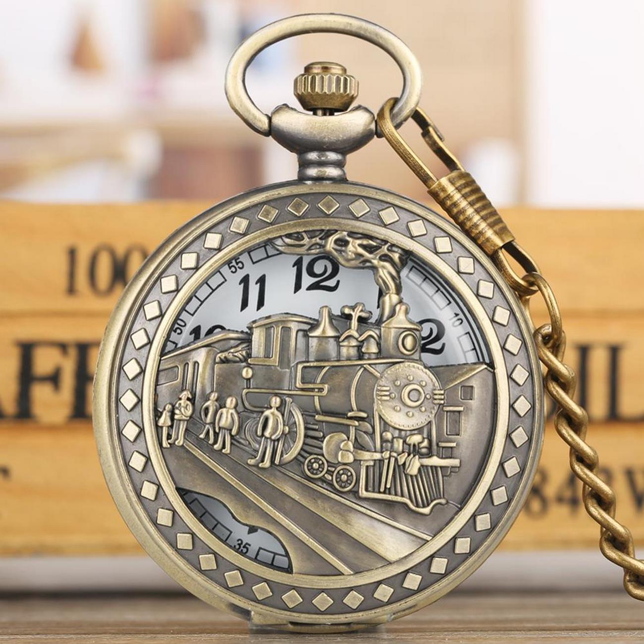 Reloj De Bolsillo Tren Ferrocarril + Estuche 