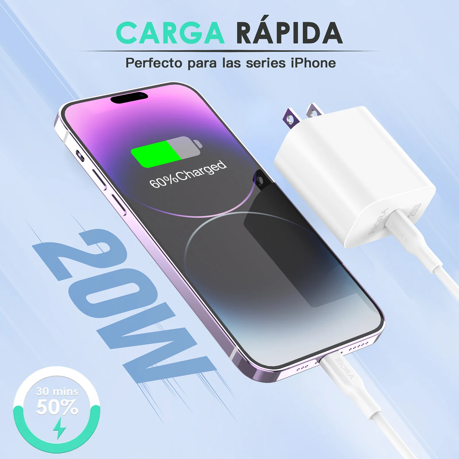 Cargador Tipo C 20w Turbo Carga Rapida Con Cable Lightning Compatible Para iPhone