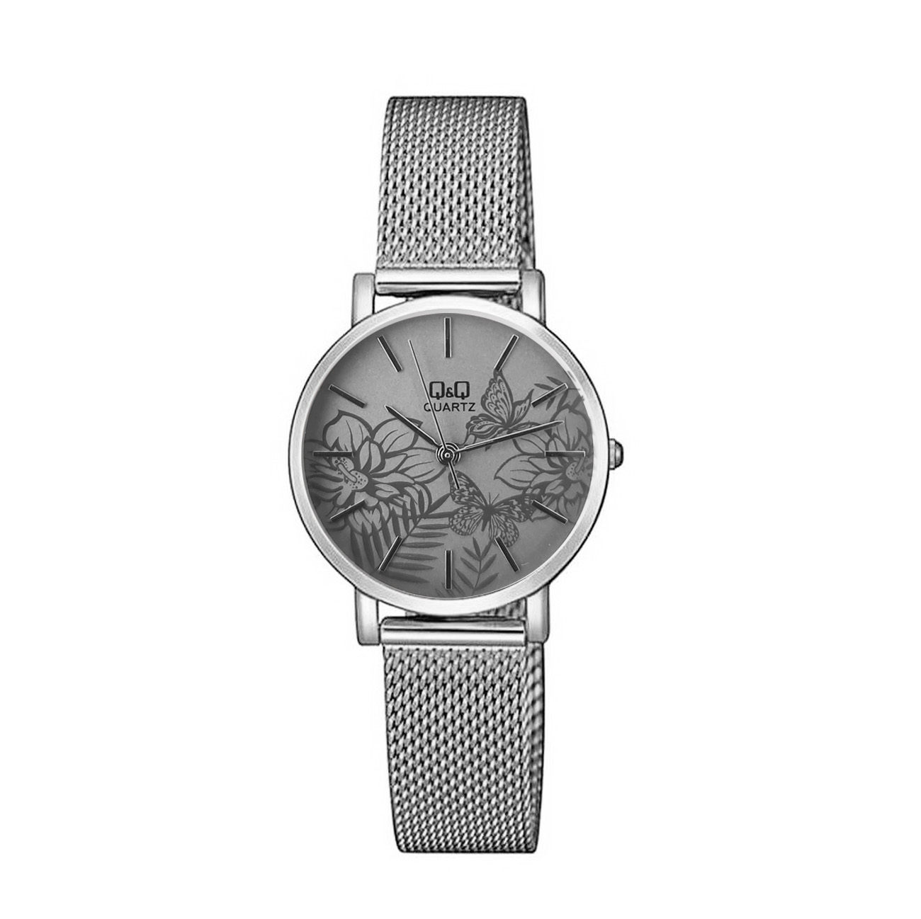 Reloj Q&q Qyq Elegante Flowers Acero + Estuche Dama