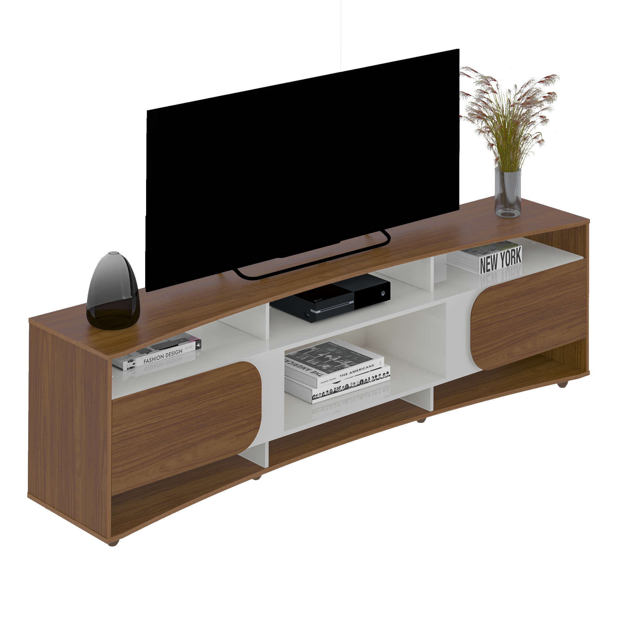 Mueble TV 86" Elegance Color Cedro Y Off White