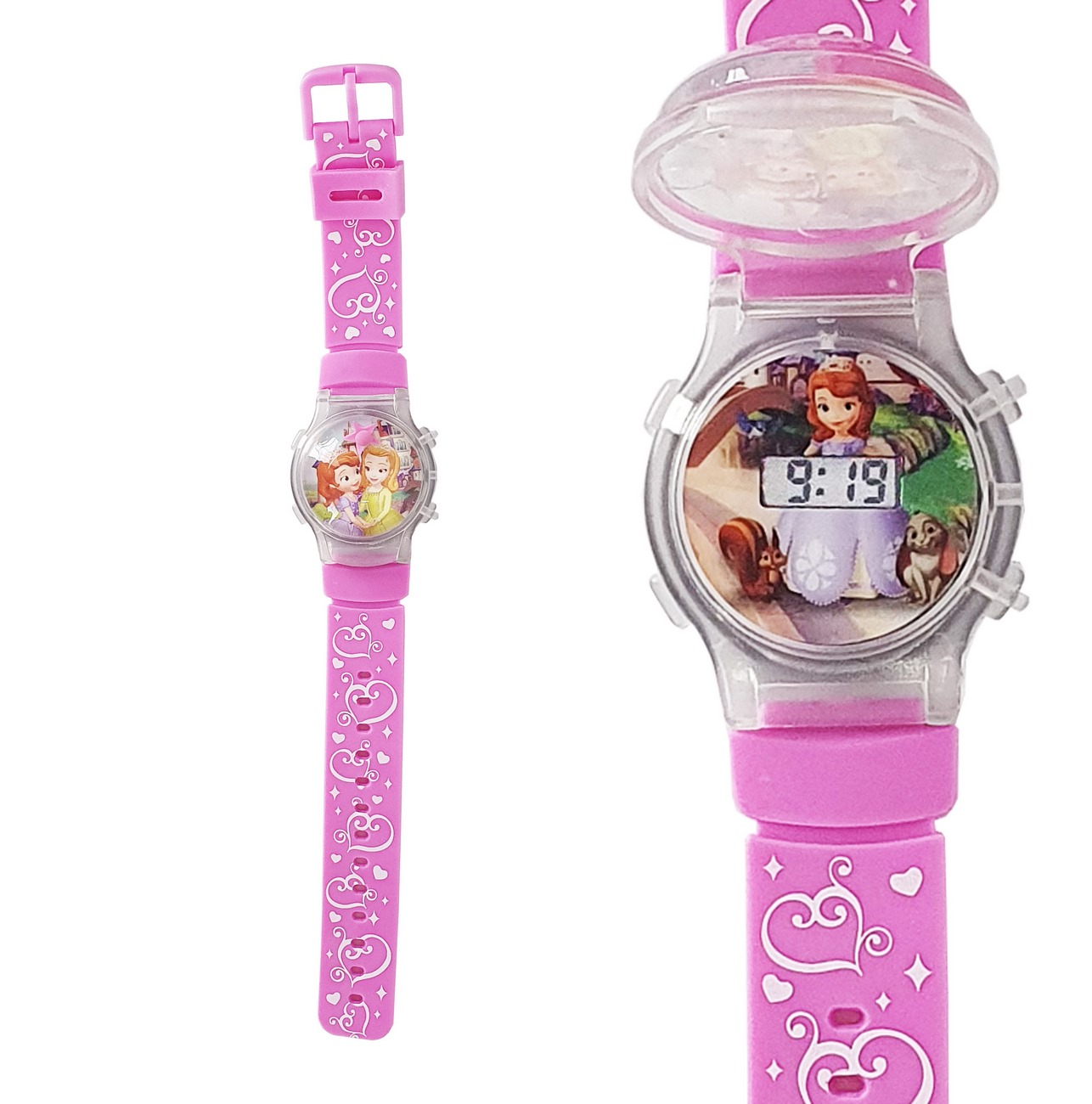 Reloj Niñas Digital Luces Tapa Infantil Princesas 3d