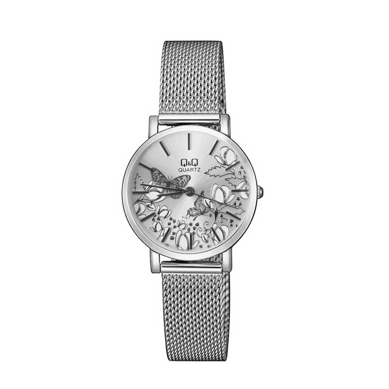 Reloj Q&q Qyq Elegante Flowers Acero + Estuche Dama