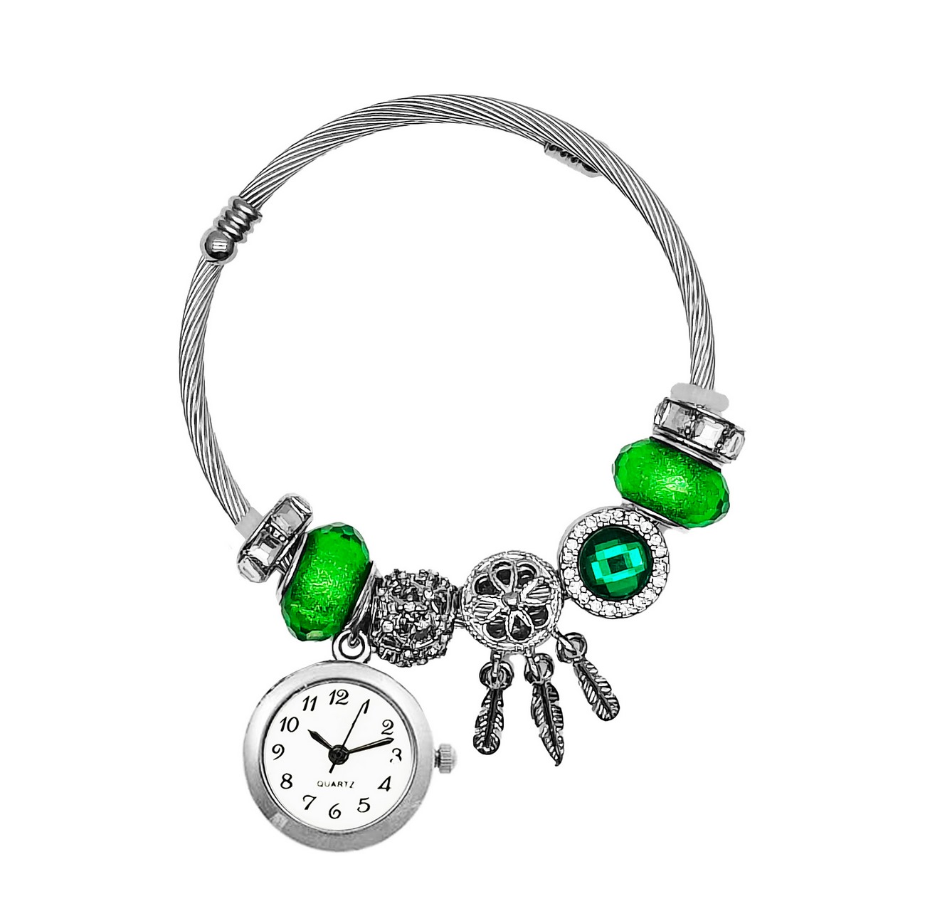 Reloj Mujer Dama Pulsera Acero Atrapasueños Verde + Estuche 