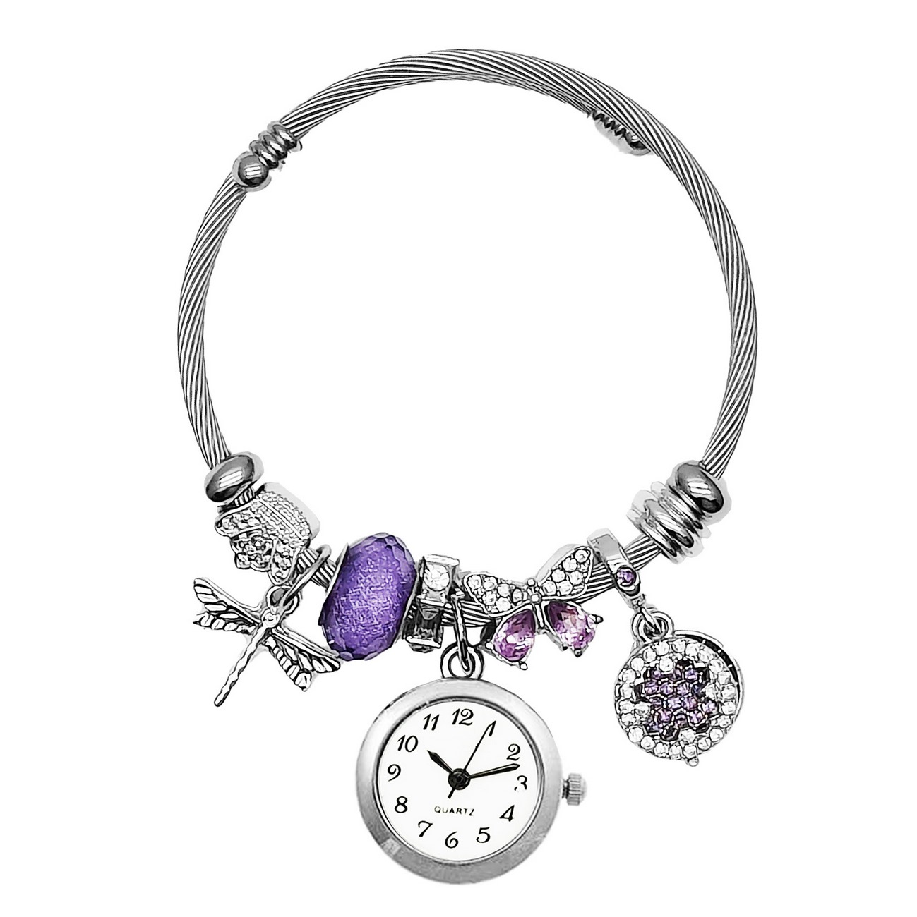 Reloj Mujer Dama Pulsera Acero Libelula Violeta + Estuche 