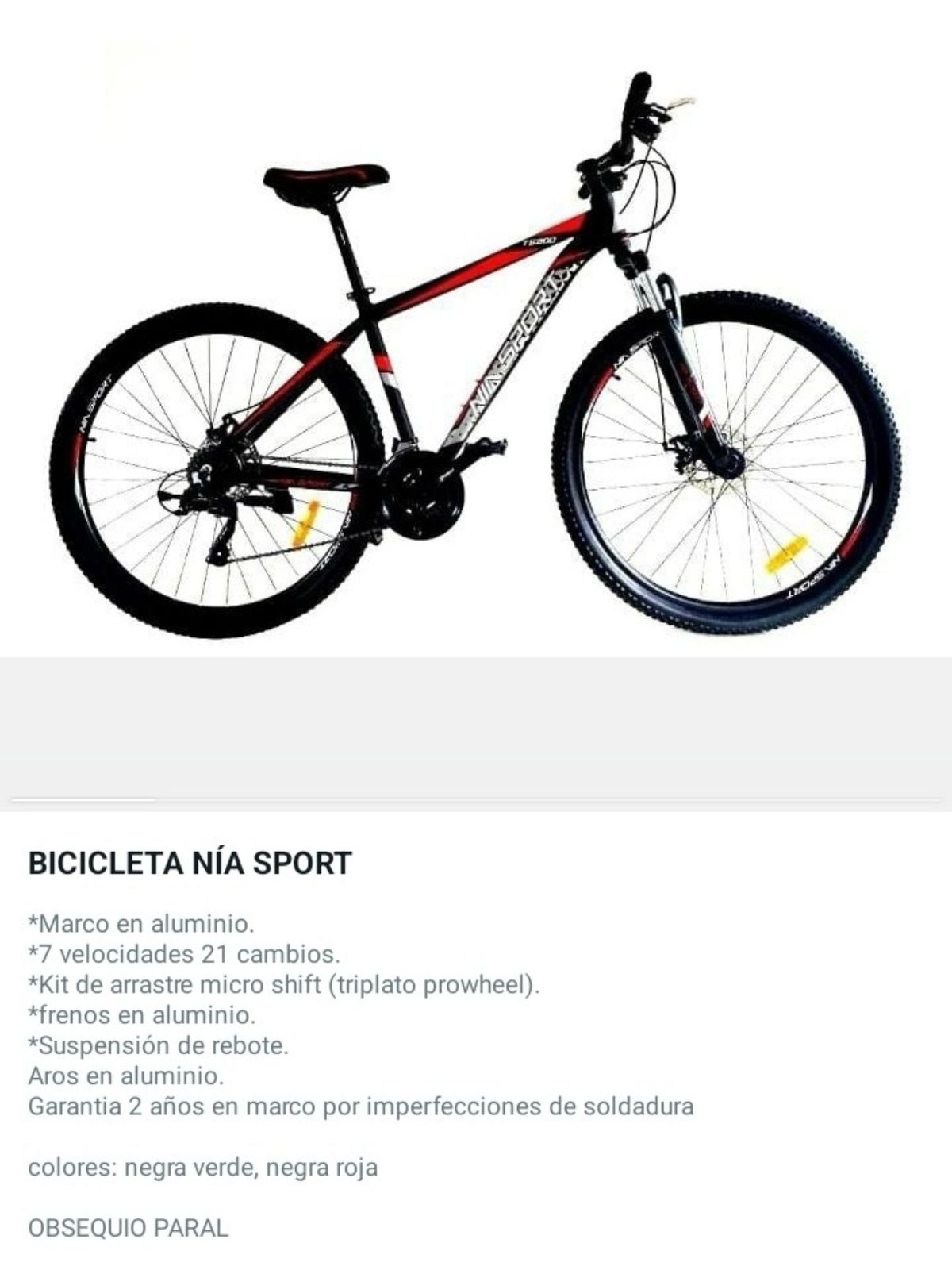Bicicleta Aluminio Rin 29 Nia Sport Montaña