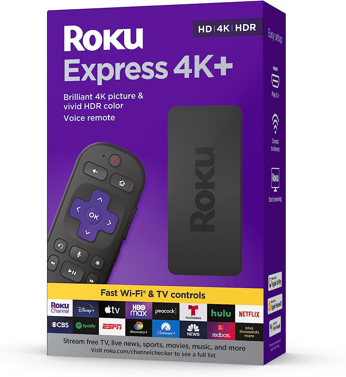 Roku Express 4K HDR, Control Remoto Por Voz Roku y TV En Vivo