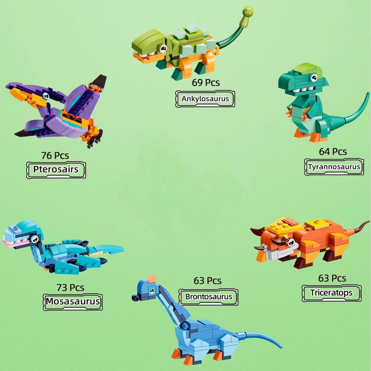 Dinosaurio Figura Armable Pack X 6 Dinosaurios Didactico