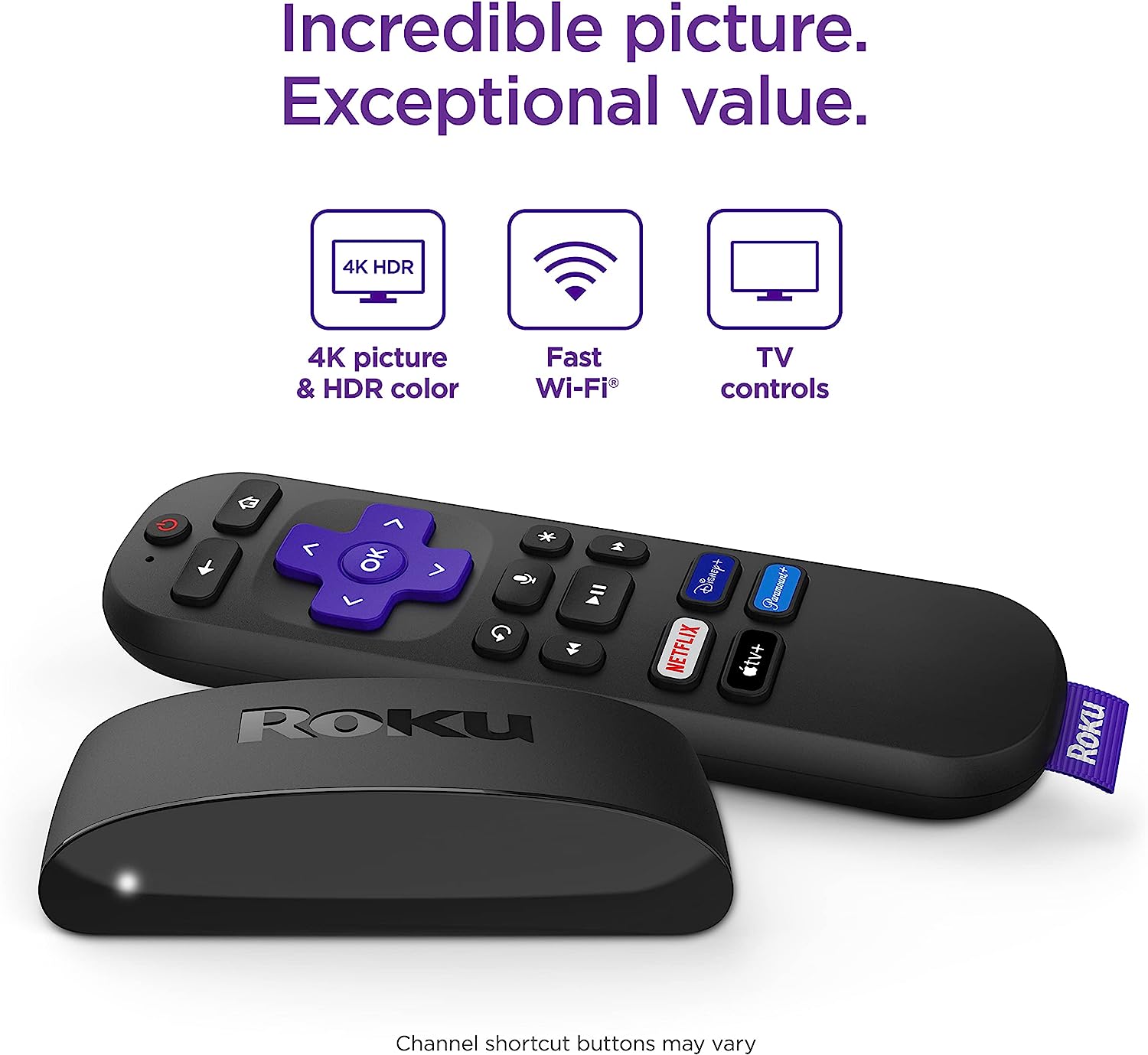 Roku Express 4K HDR, Control Remoto Por Voz Roku y TV En Vivo