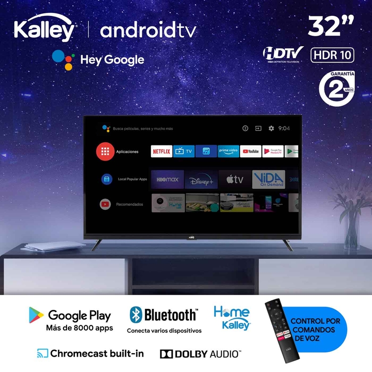TV KALLEY 32 Pulgadas Resolución HD LED Smart TV Android TV + Gratis control de voz