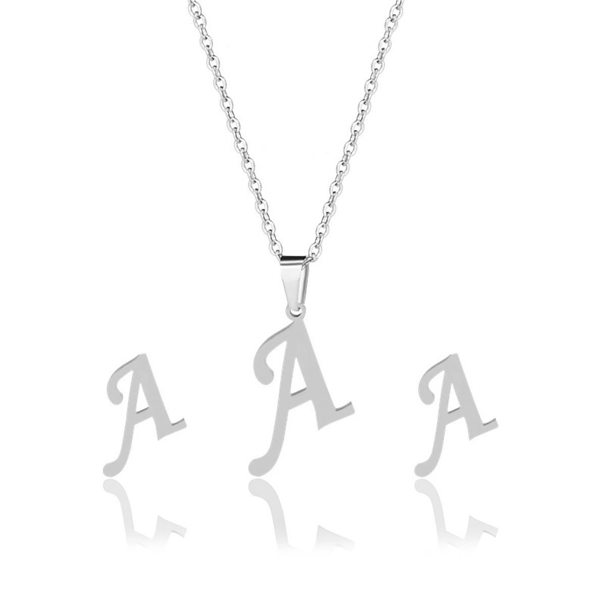 Collar Inicial Letra A Juego Joya + Arete Incial A + Estuche