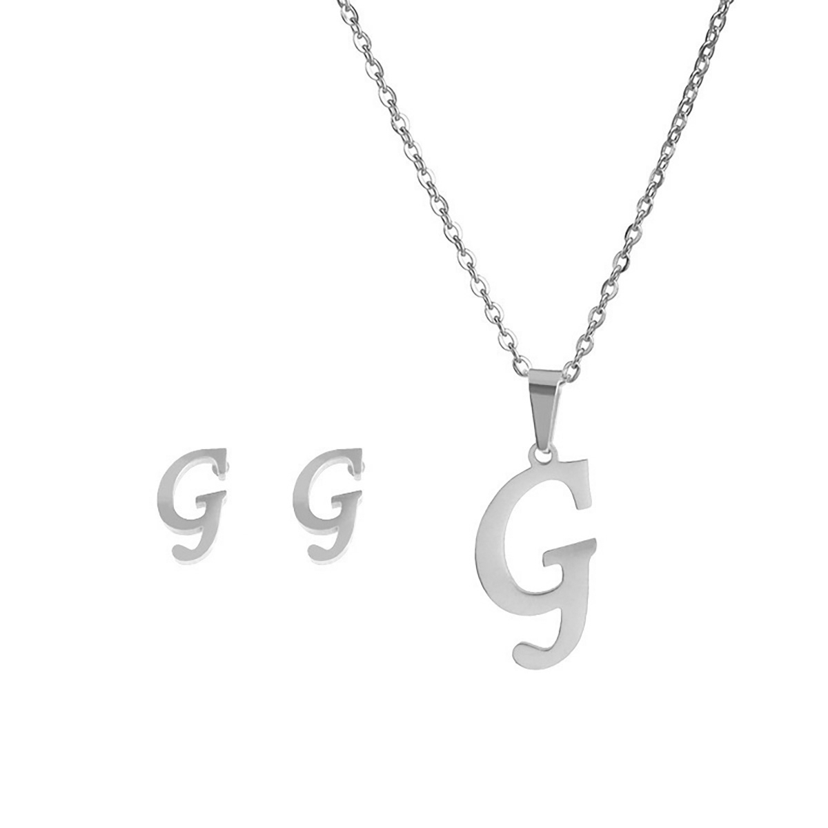 Collar Inicial Letra G Juego Joya + Arete Incial G + Estuche