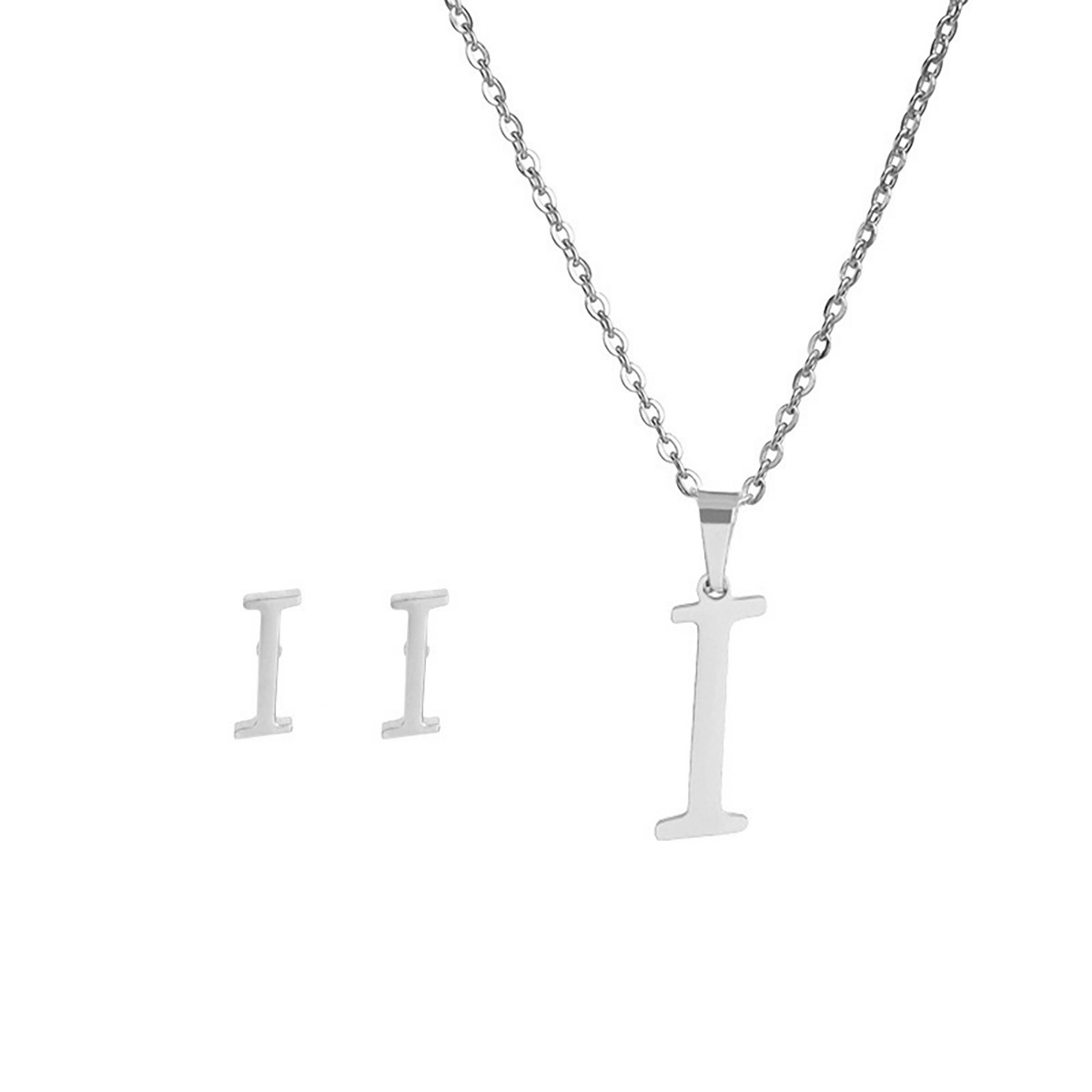 Collar Inicial Letra I Juego Joya + Arete Incial I + Estuche