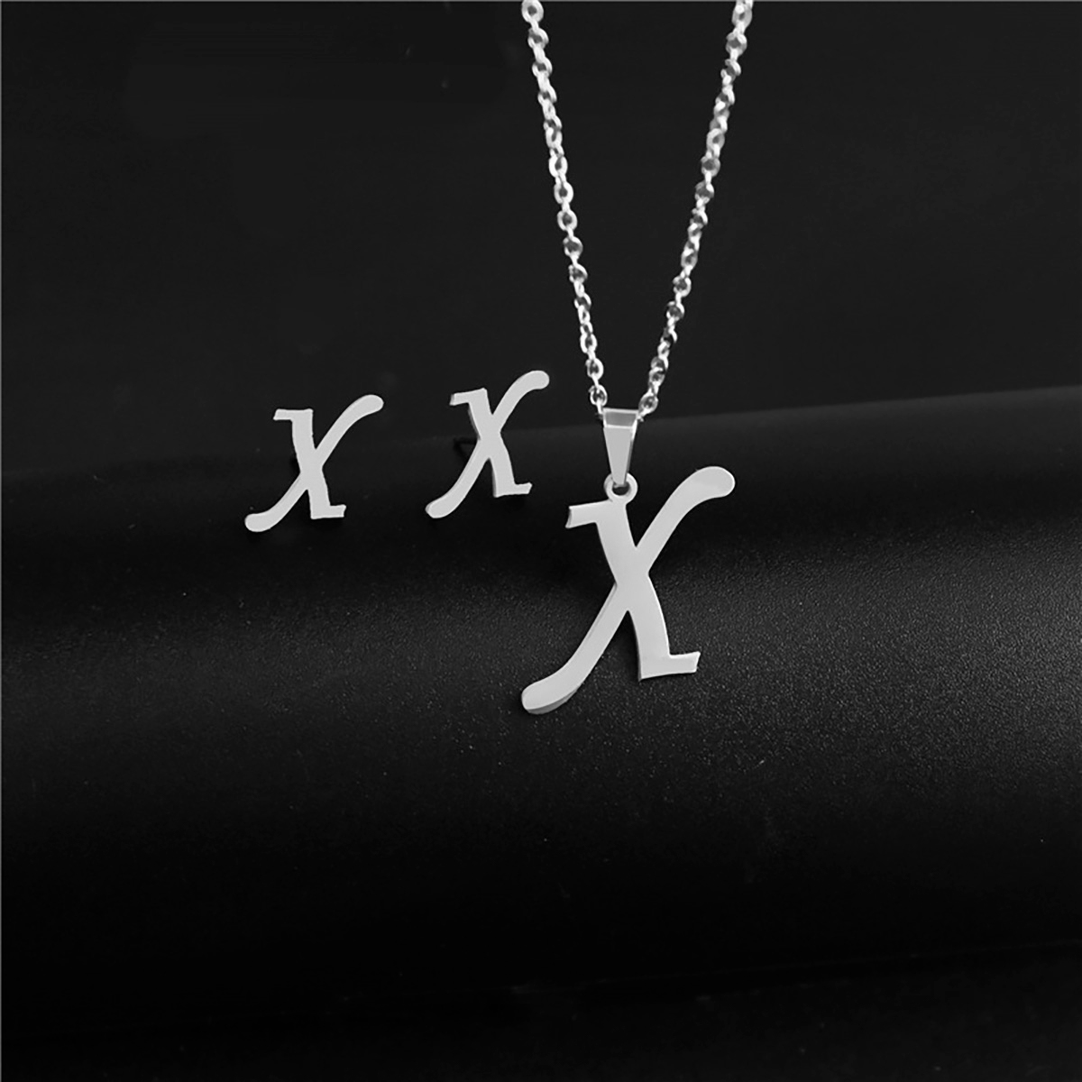 Collar Inicial Letra X Juego Joya + Arete Incial X + Estuche