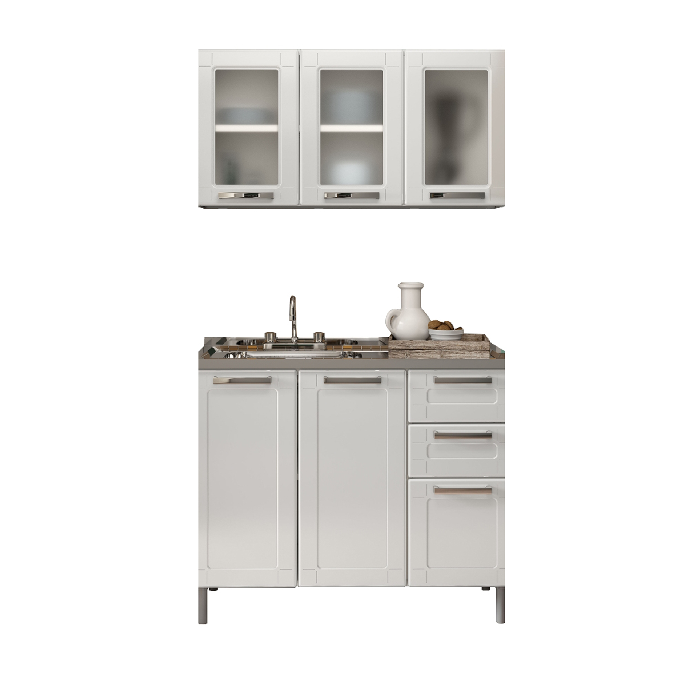 Cocina Integral Bertolini En Acero 1.05m Incluye Lavaplatos Color Blanco