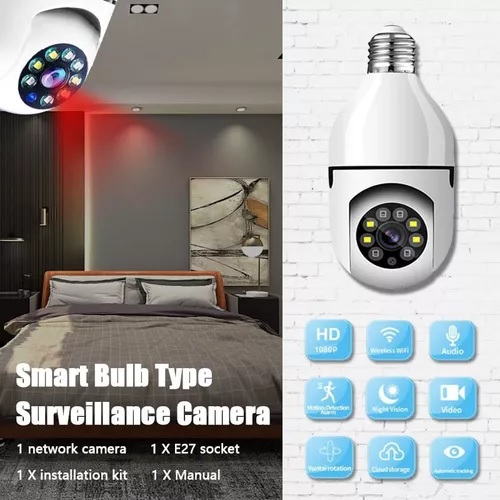 Cámara Lámpara De Seguridad Wifi 1080p Visión Nocturna  360