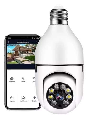 Cámara Lámpara De Seguridad Wifi 1080p Visión Nocturna  360