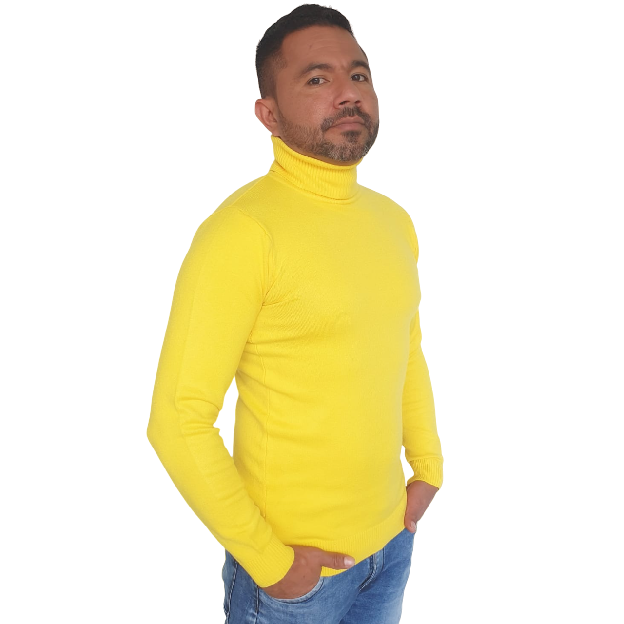 Buzo Para Hombre Cuello Tortuga Tejido En Hilo Amarillo