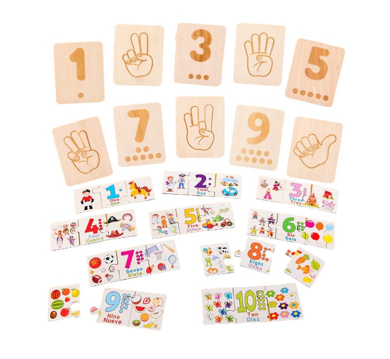 Juego didáctico de manera y rompecabezas de numeros en ingles y español para niños 
