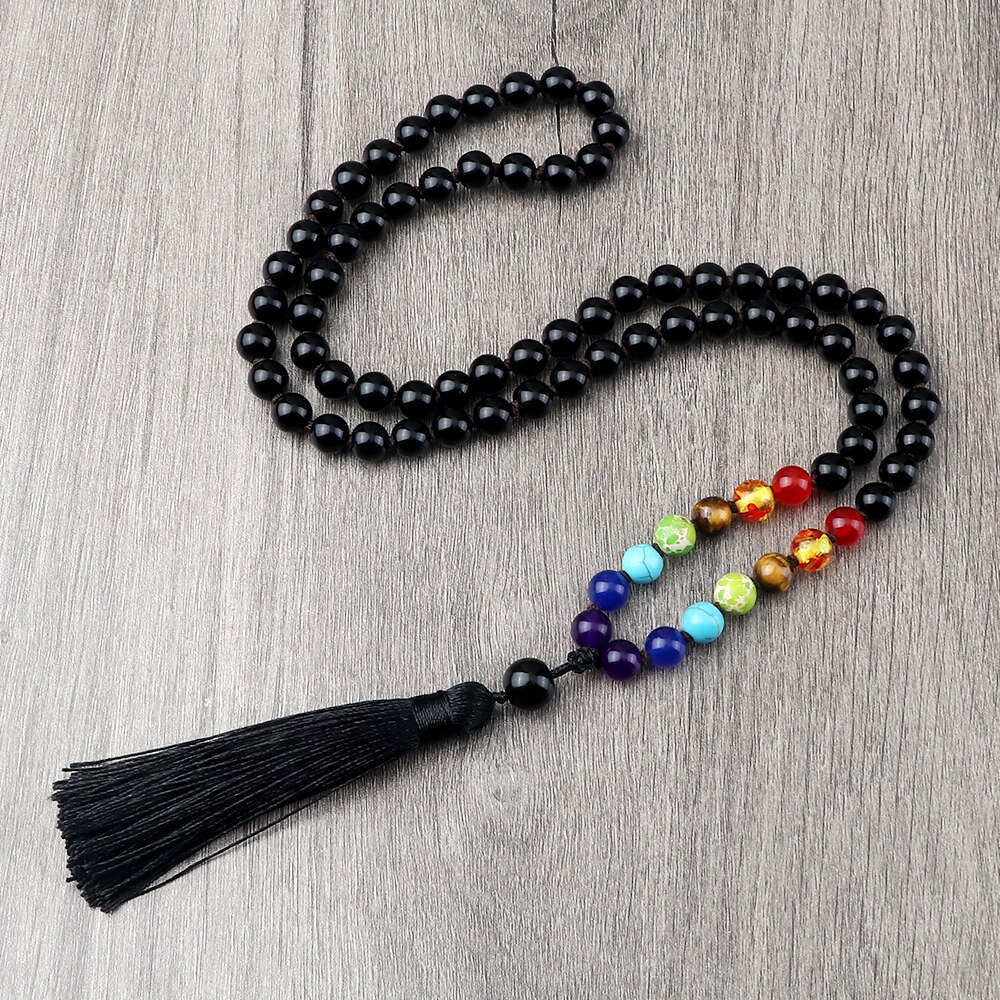 Japa Mala Rosario Piedra Natural Cuarzo Onix 7 Chakras 108 Cuentas