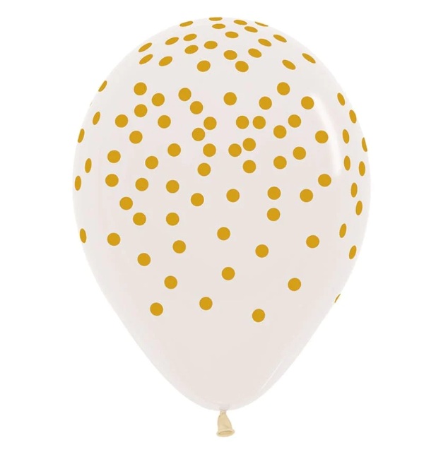 Globo Latex Redondo Infinity Confetti Dorado Fashion Transparente Sempertex