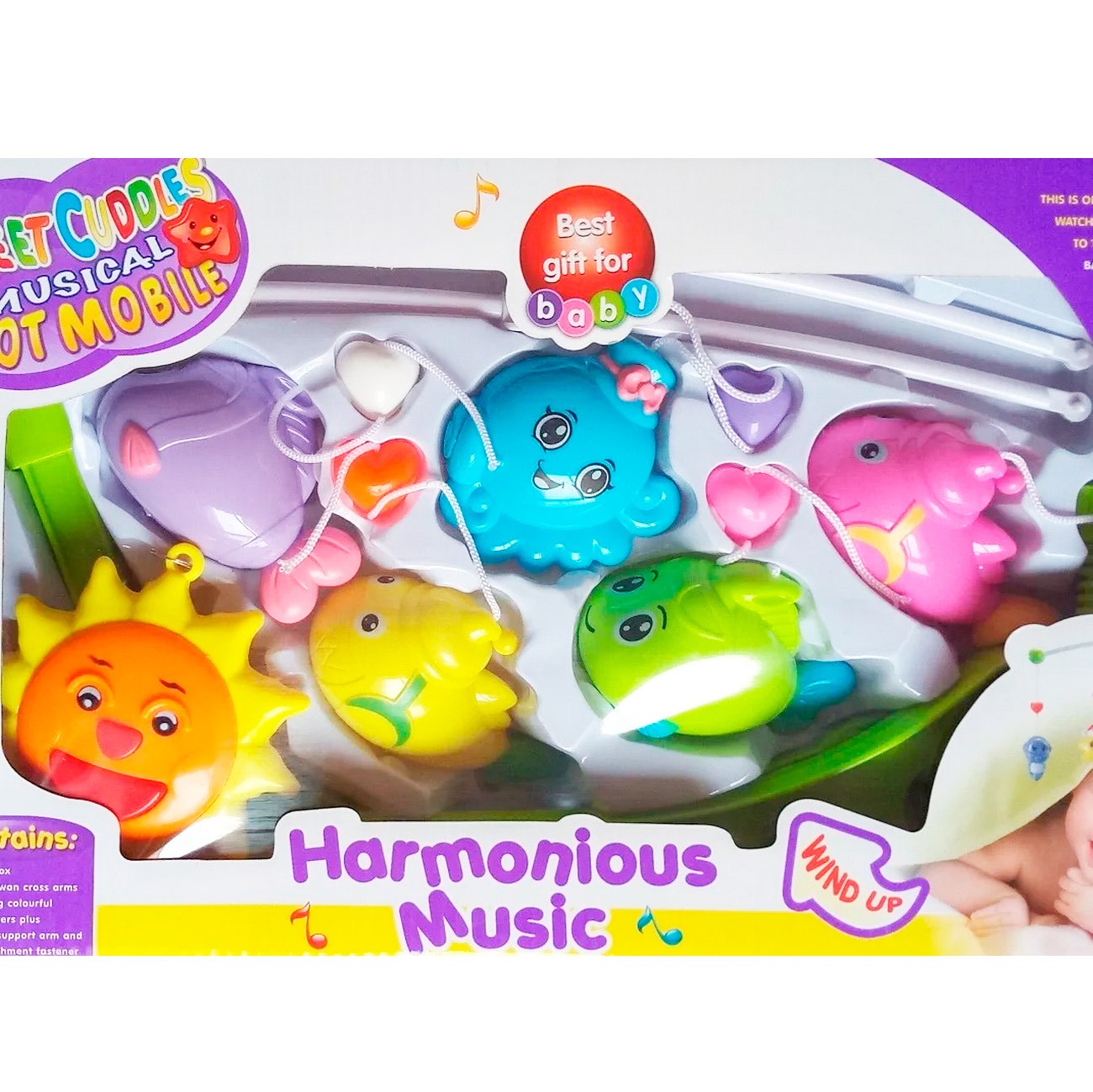 Móvil Musical Cuerda Cuna Bebe Diseño Animales Baby Shower 
