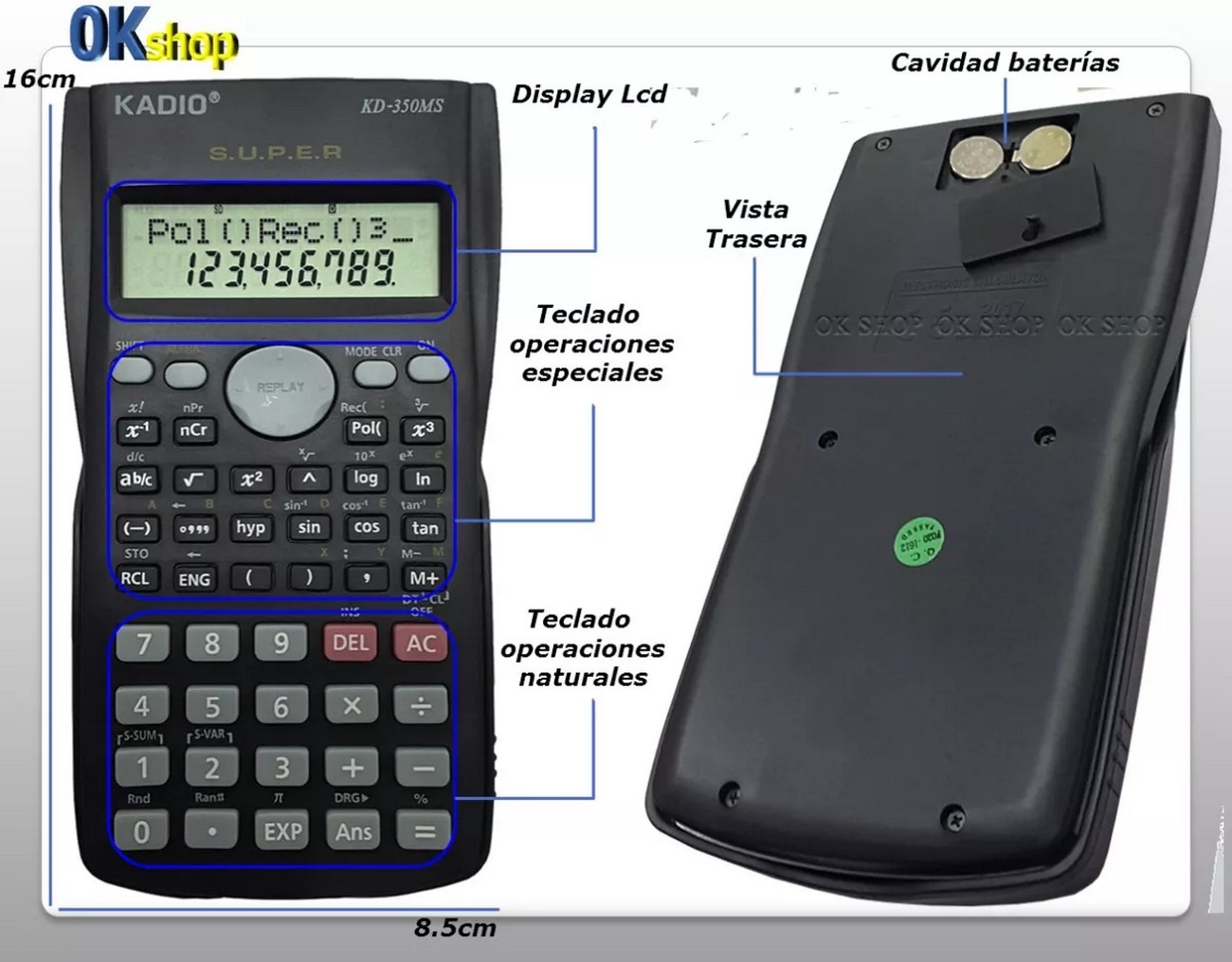 Calculadora Cientifica Completa Kadio + Baterias Kd350ms