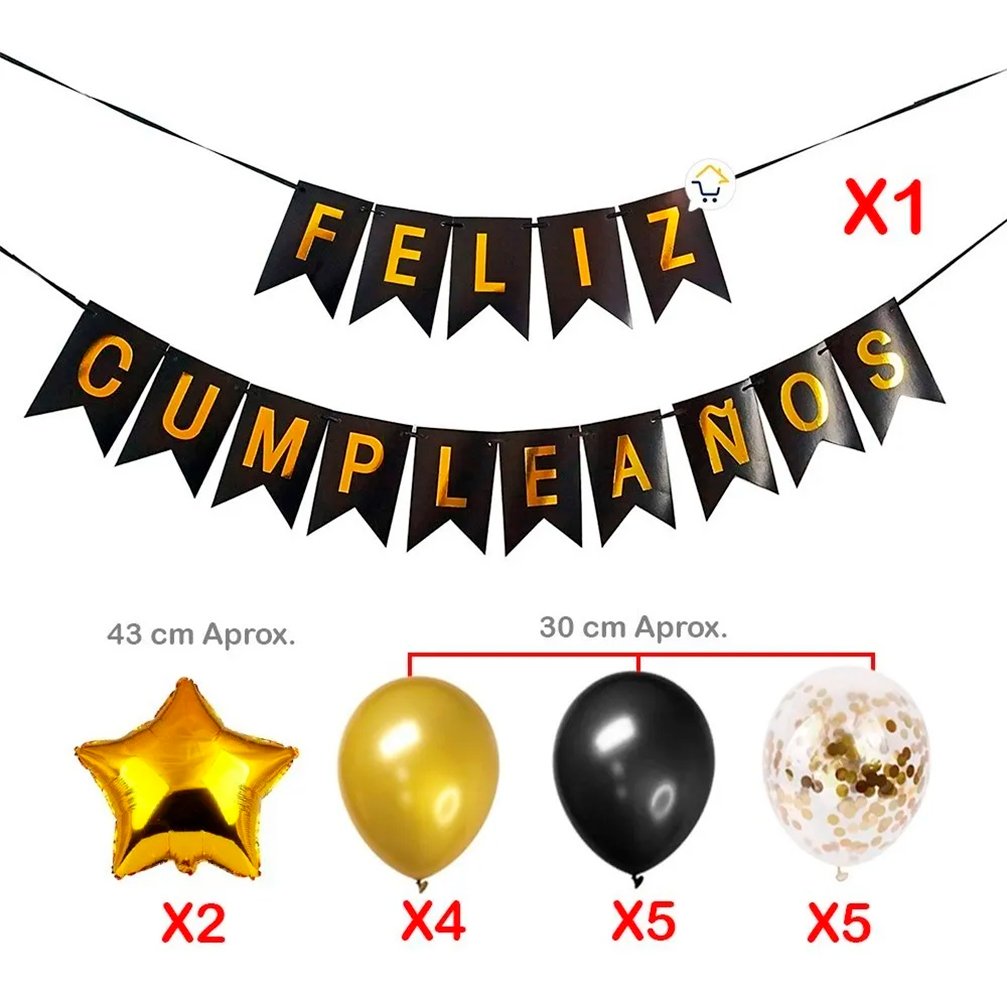 Kit Decoración Feliz Cumpleaños Globos Bombas Guirnalda
