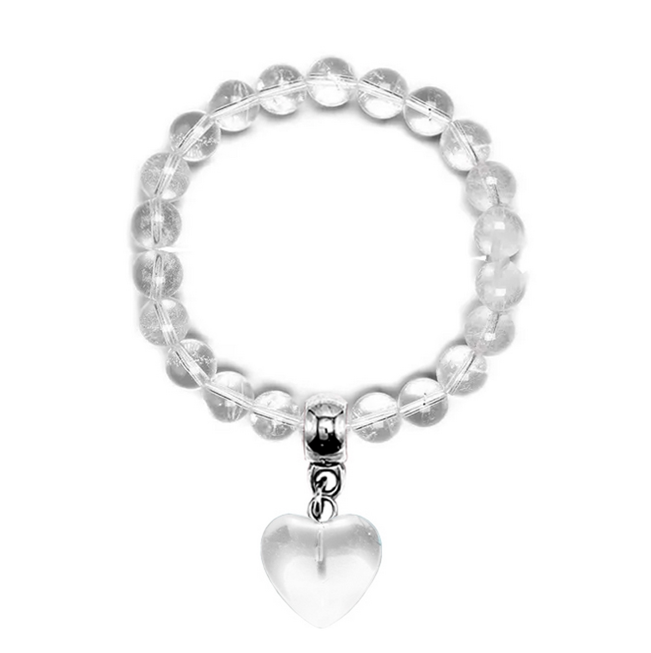 Pulsera Cuarzo Cristal Dije Corazón + Estuche