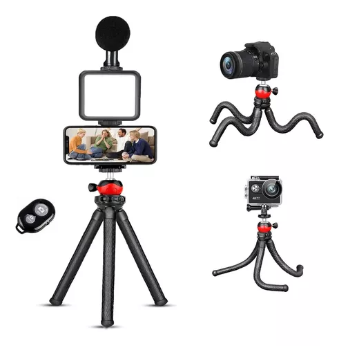 Kit Streaming Celular Vlogs Trípode Micrófono Luz Led Selfie