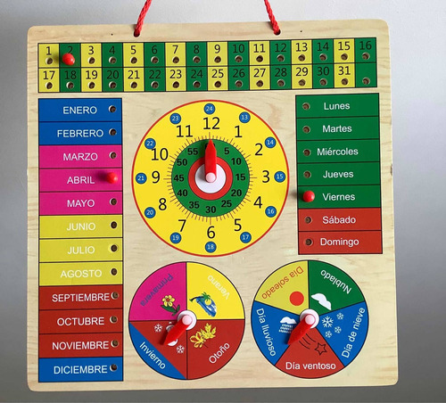 Reloj Calendario Multifuncional Madera Juego Didáctico Niños