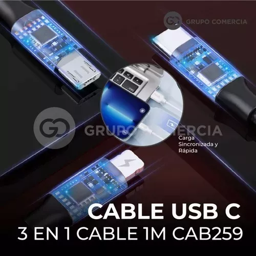 Cable Cargador Usb Reforzado 3 En 1 Para Xiaomi iPhone