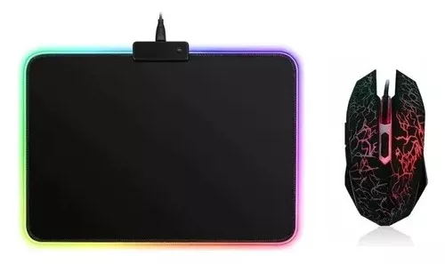 Mouse Pad Gamer Rgb Luces Led 35x25cm + Mouse Gamer