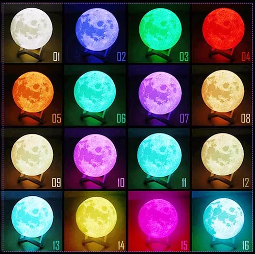Lámpara Luna 12 Cm 3d Luz Led Colores + Base Madera