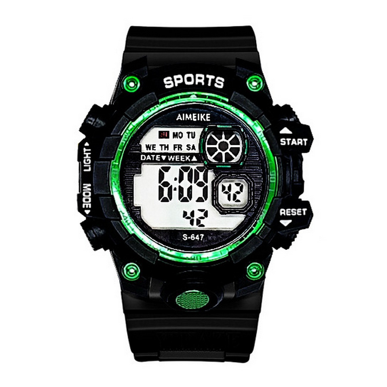 Reloj Digital Resistente Al Agua Impermeable Luces Borde Verde + Estuche