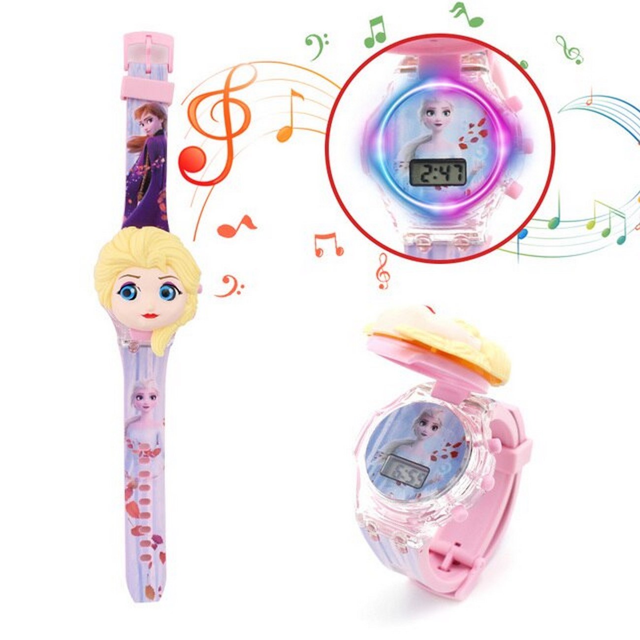 Reloj Niñas Digital Luces Sonido Tapa Infantil Frozen Elsa