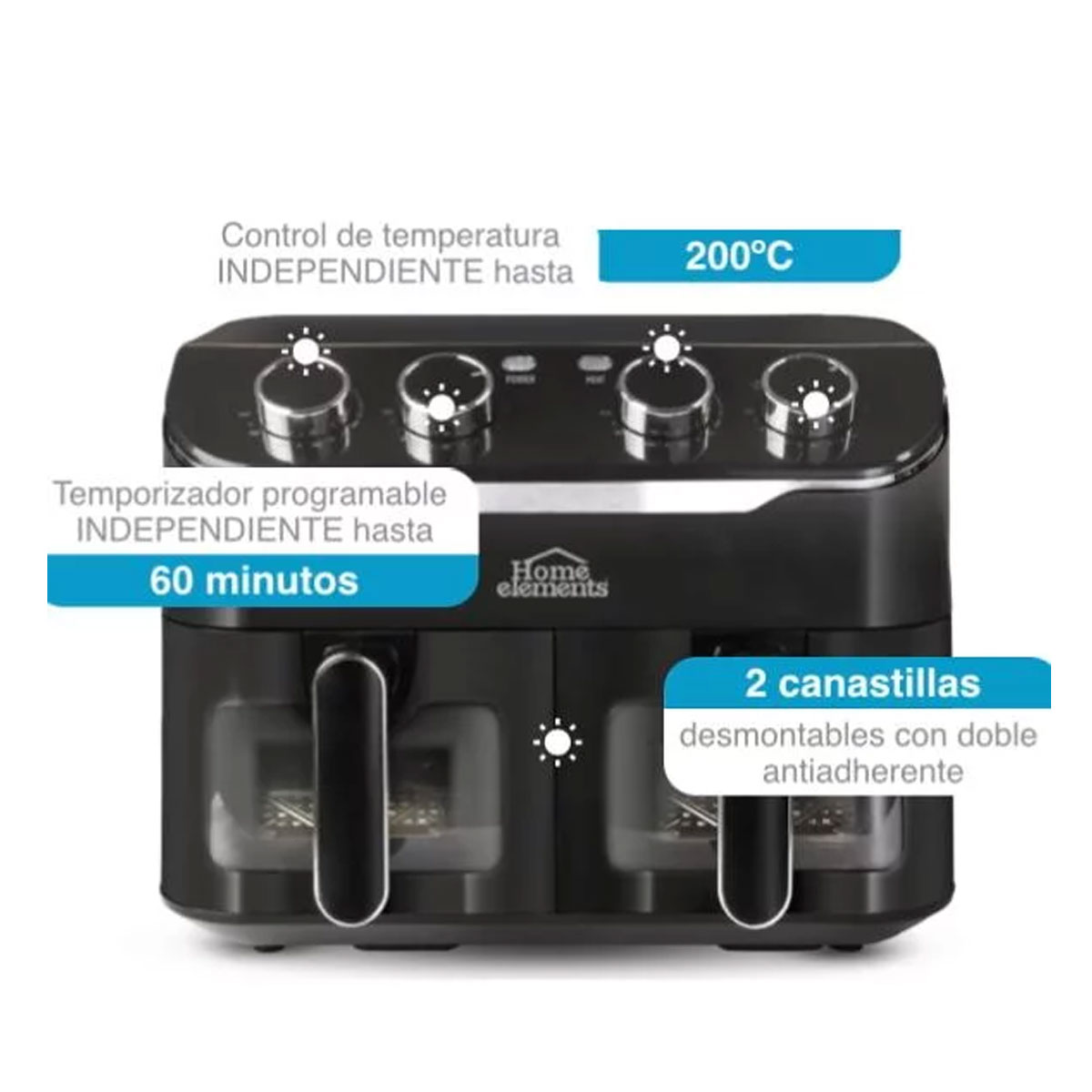 Freidora de Aire 8 Litros – Doble Canastilla- Duofryer Home Elements