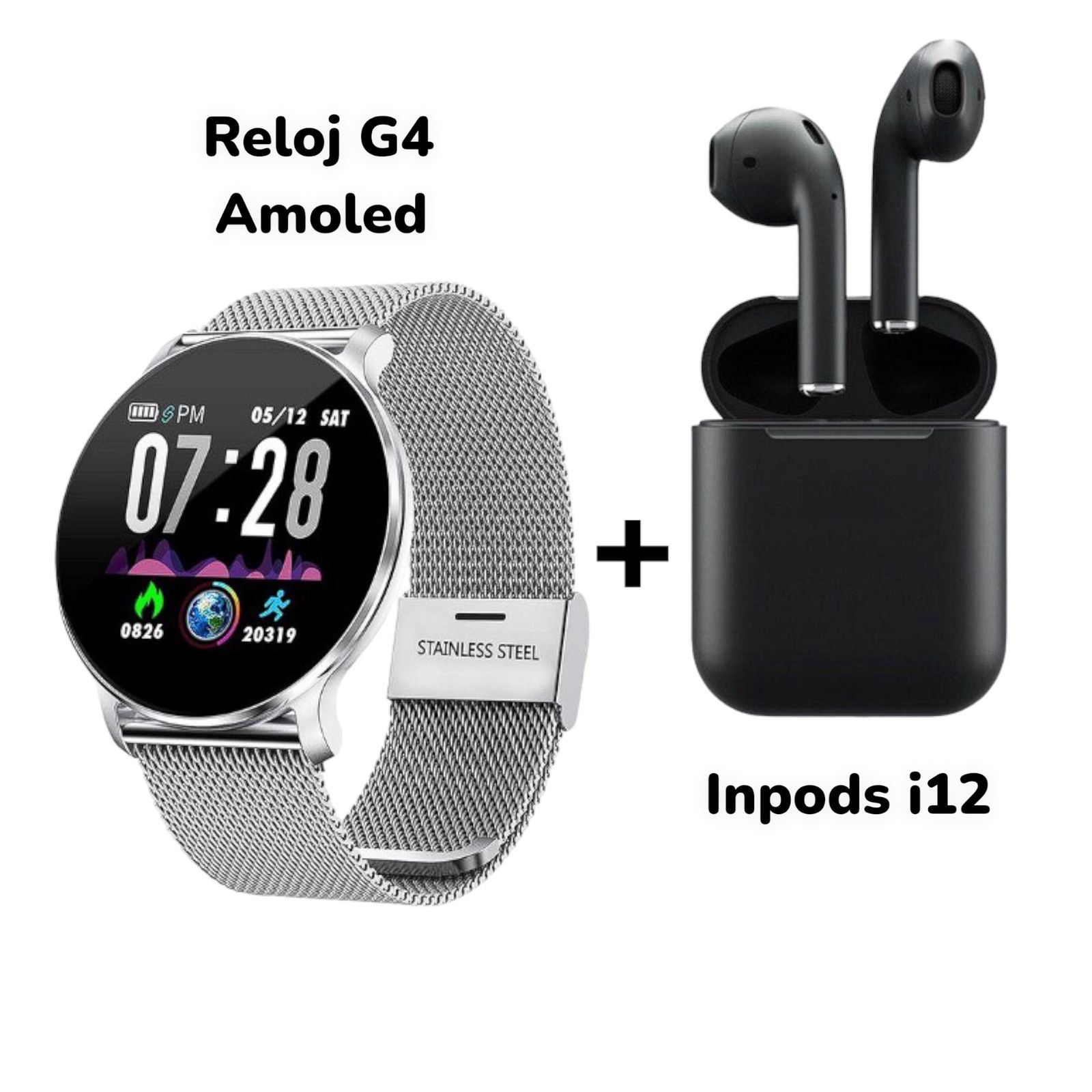 Reloj Inteligente SmartWatch Amoled G4 MOBULA + Audifonos I12 Bluetooth