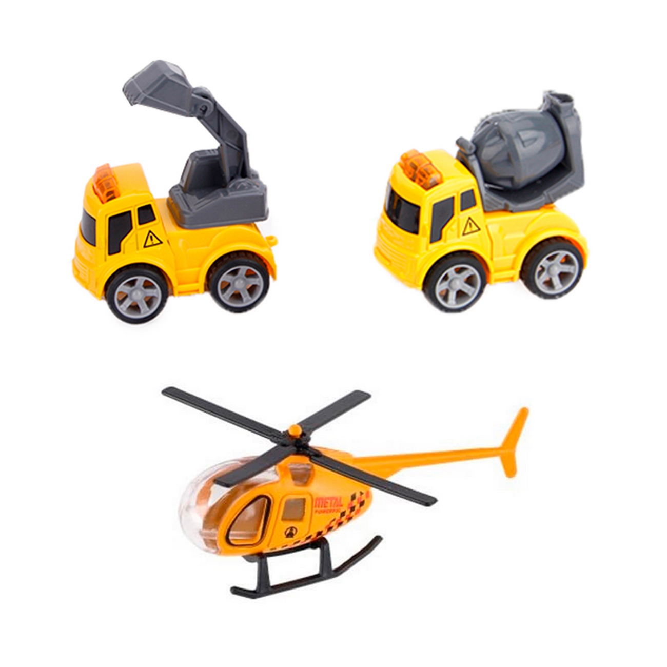 Carros De Impulso Y Helicoptero Colección Construcciònx3 Pcs