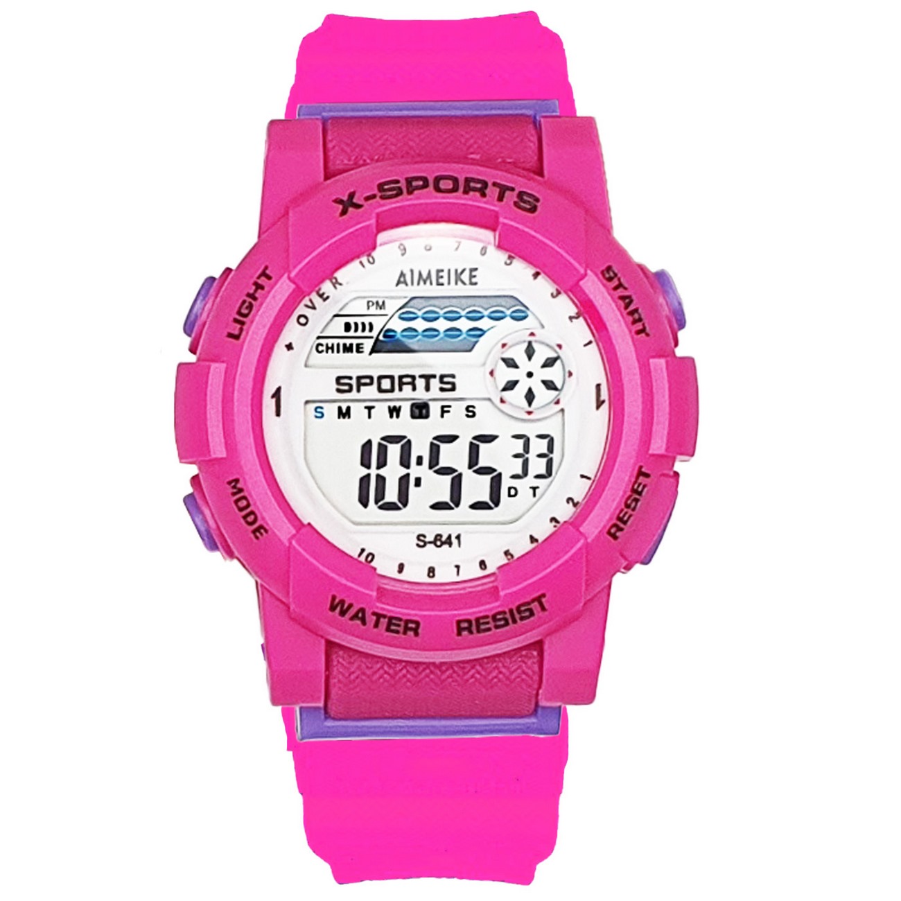 Reloj Digital Resistente Al Agua 30 M Unisex Fucsia Luces+ Estuche