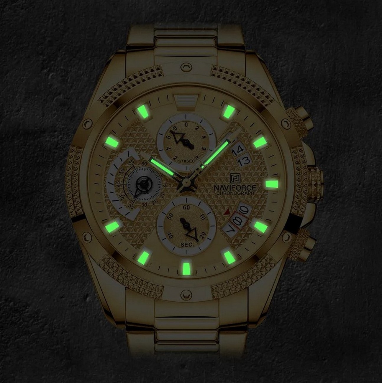 Reloj Naviforce Original Nf 8021 Cronografo Dorado + Estuche